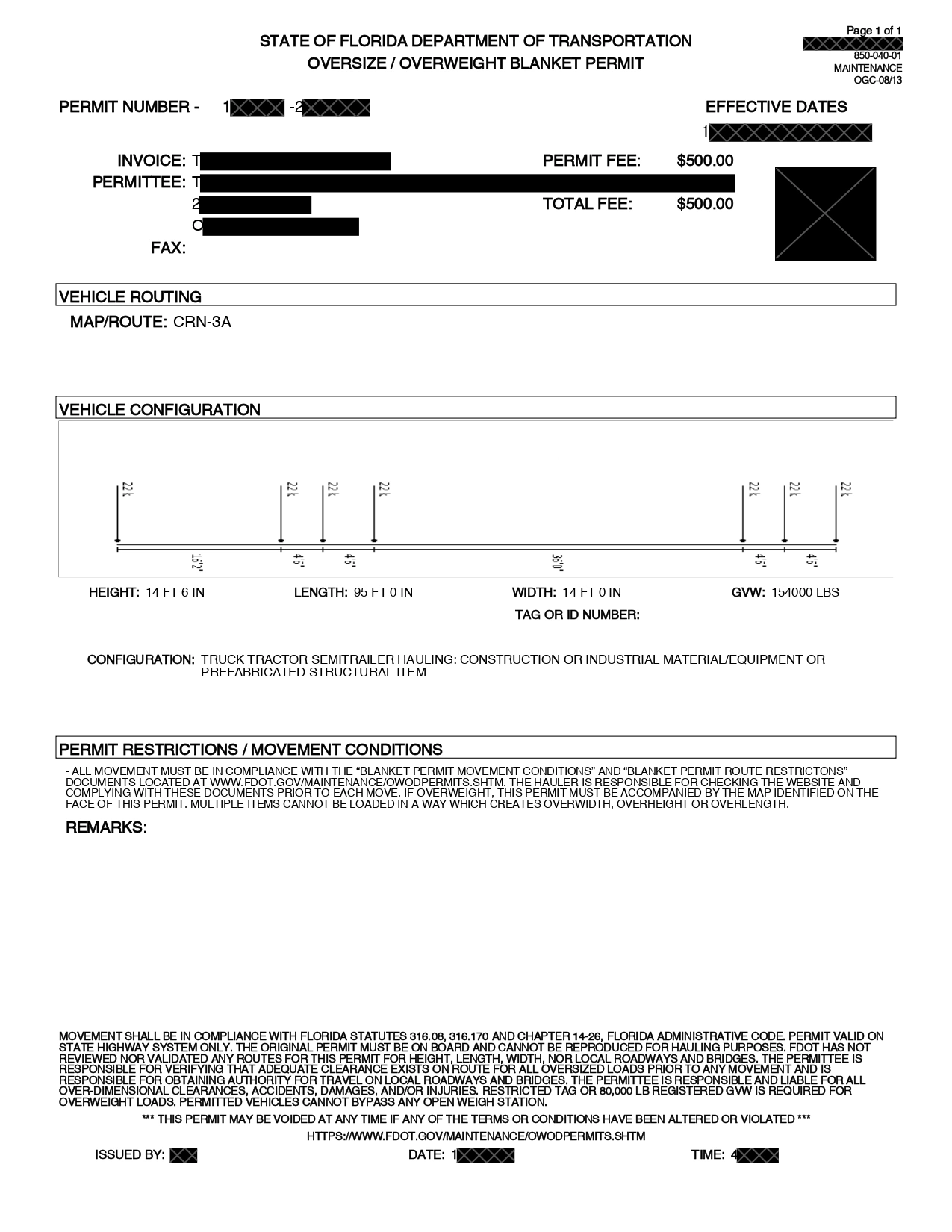 Riverview Truck Accident Lawyer 1 Redacted Florida Dot Oversize Permit Record Used To Identify A Trucking Company After A Hillsborough County Hit-And-Run Truck Accident.